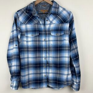 Jachs Girlfriend Flannel Shirt Womens XS Blue Pearl Snap Plaid Bae Ladies